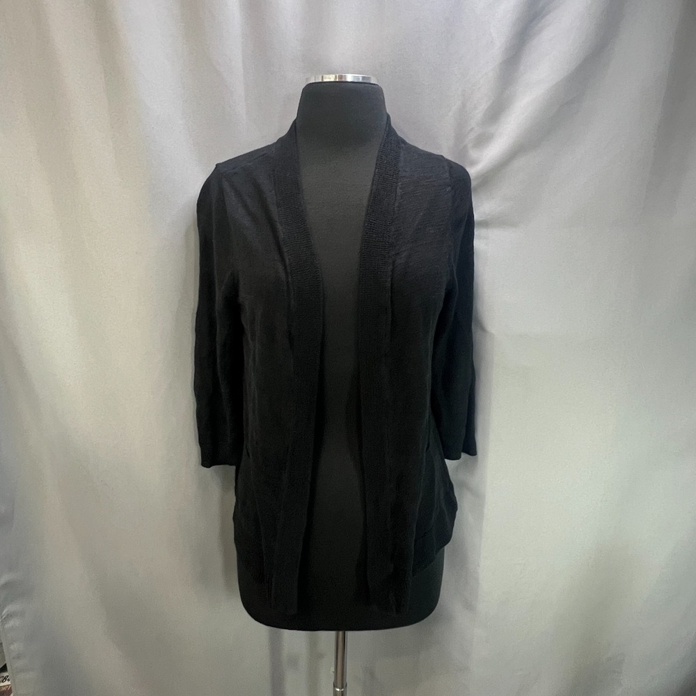 Croft & Barrow Open Front Cardigan Sweater Womens Petite Medium Black Everyday
